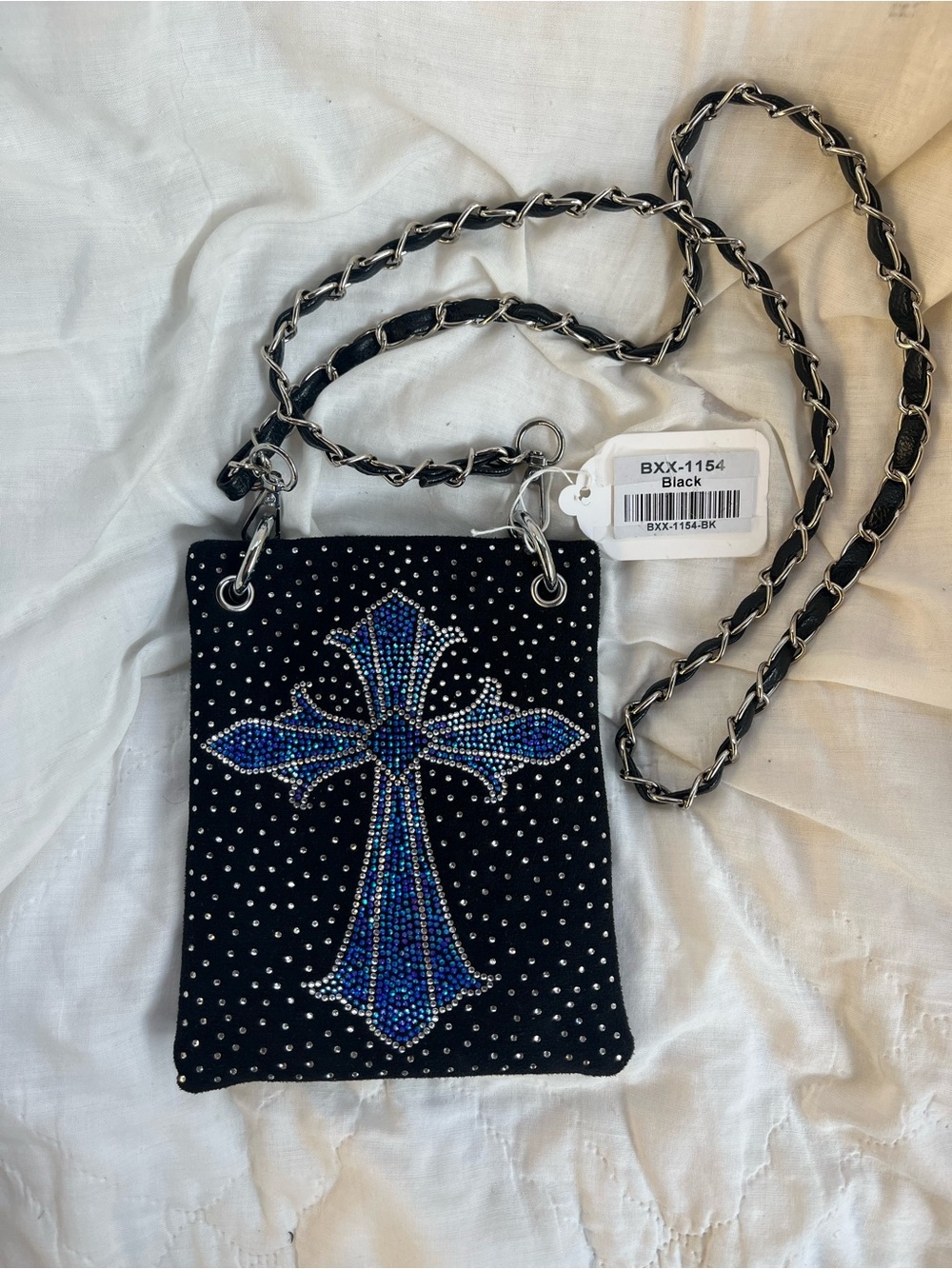 Black Rhinestone cross ultra petite cross body sling